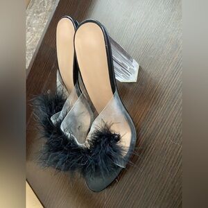 Elegant Black Feathered Women's Heels